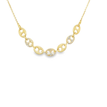 Load image into Gallery viewer, 14kg Petite Mariner Link Necklace w 3 Diamond Links
