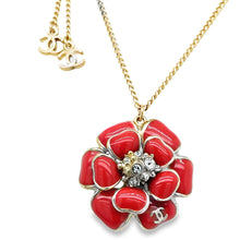 Load image into Gallery viewer, Red Enamel Chanel Flower Necklace
