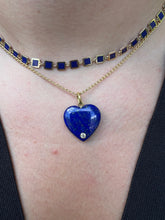 Load image into Gallery viewer, 14kg Lapis Heart Pendant with Bezel Set Diamond
